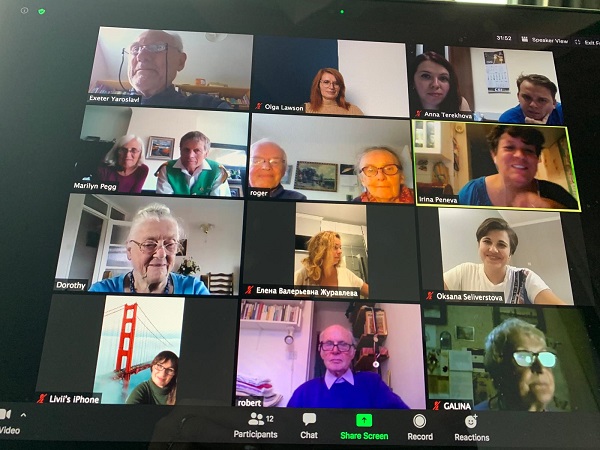 Exeter - Yaroslavl members and guests participating in on line social meeting and link to our contact form