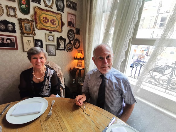 Lunch after our commemoration of the end of WW2 at the Soviet War Memorial and our visit to the Russian Church — with Olga Zabotkina and Peter Barker at Mari Vanna London