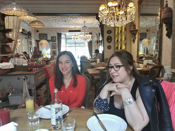 Lunch after our commemoration of the end of WW2 at the Soviet War Memorial and our visit to the Russian Church. — with Larisa Khatsukova and Luba Balagova at Mari Vanna London