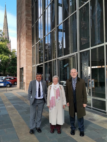 Martin Kimber (Cheltenham - Sochi). Dr Vicky Davis (Canterbury - Vladimir) and Peter Barker (Exeter - Yaroslavl) meet at Coventry Cathedral.  When Martin isn't doing twinning and theatrical and artistic things he is a football referee