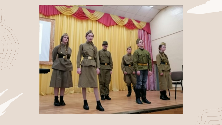 Children on stage dressed as Red Army soldiers at School #4, Yaroslavl.